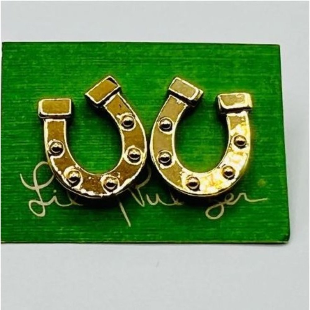 NWT Lilly Pulitzer Derby Horseshoe Gold Earrings NEW